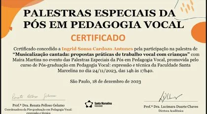Palestras Especiais da Pós em Pedagogia Vocal
